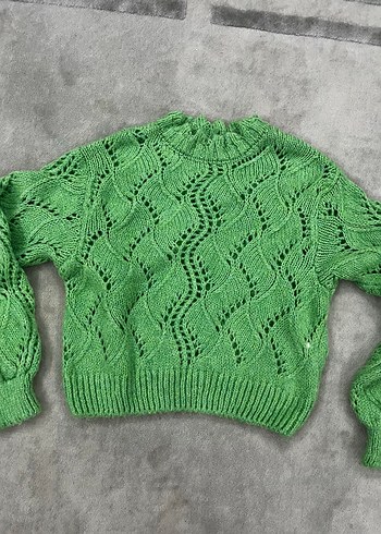 Yeşil Örgü Kadın Bohem Kazak - Görsel 4