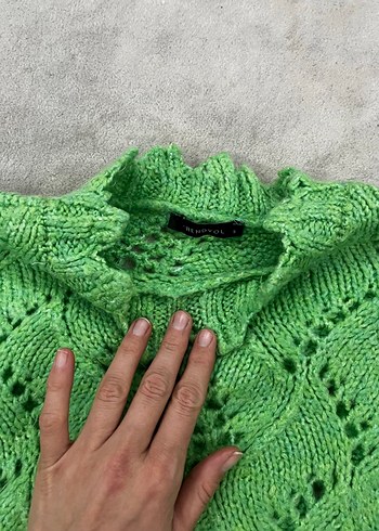 Yeşil Örgü Kadın Bohem Kazak - Görsel 7