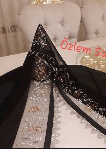 Siyah Tel Kırma işlemesi Kadın Şal