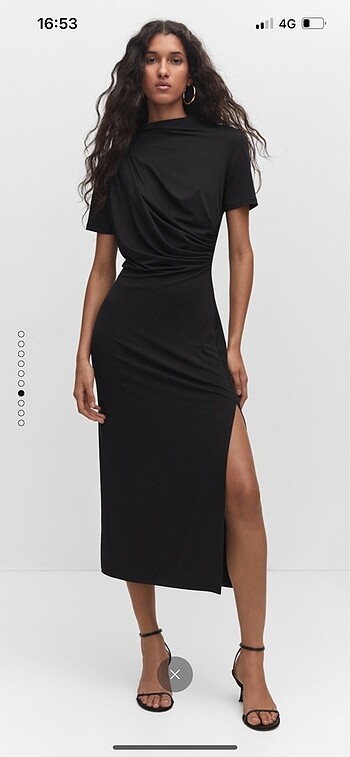 Mango Mango Drape Detaylı Siyah Elbise
