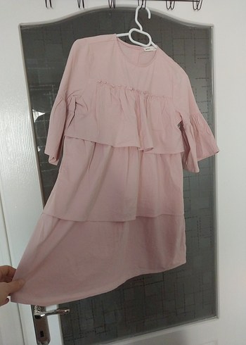 Pembe Hamile Midi Bluz, Fırfırlı, Rahat Kesim - Görsel 3