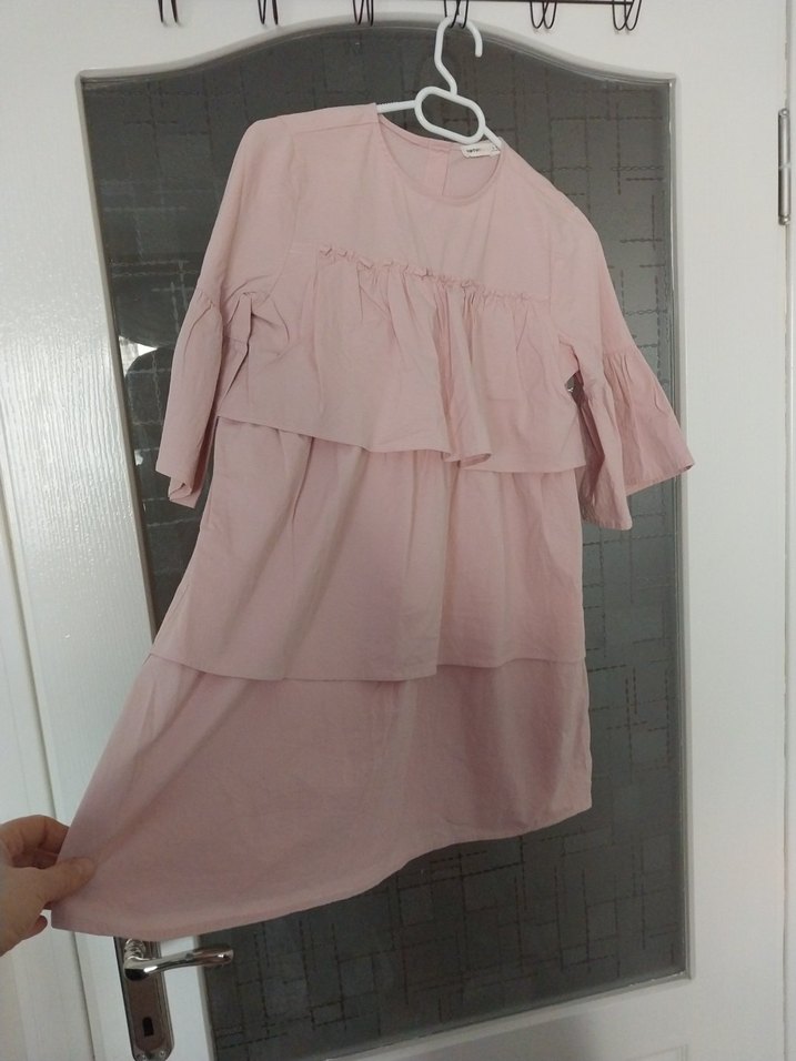 Pembe Hamile Midi Bluz, Fırfırlı, Rahat Kesim - Görsel 3