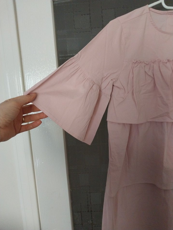 Pembe Hamile Midi Bluz, Fırfırlı, Rahat Kesim - Görsel 2