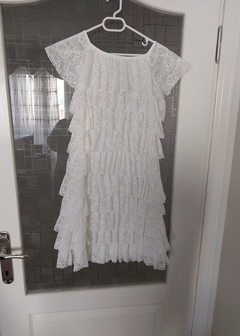 Kız Çocuk Beyaz Fırfırlı Bohem Elbise - Görsel 4