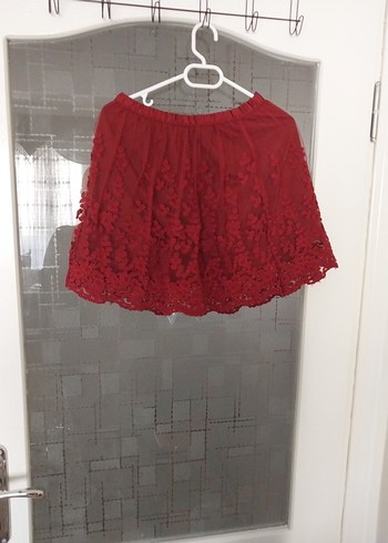 Kız Çocuk Kırmızı Dantel Nakışlı Etek - Görsel 2