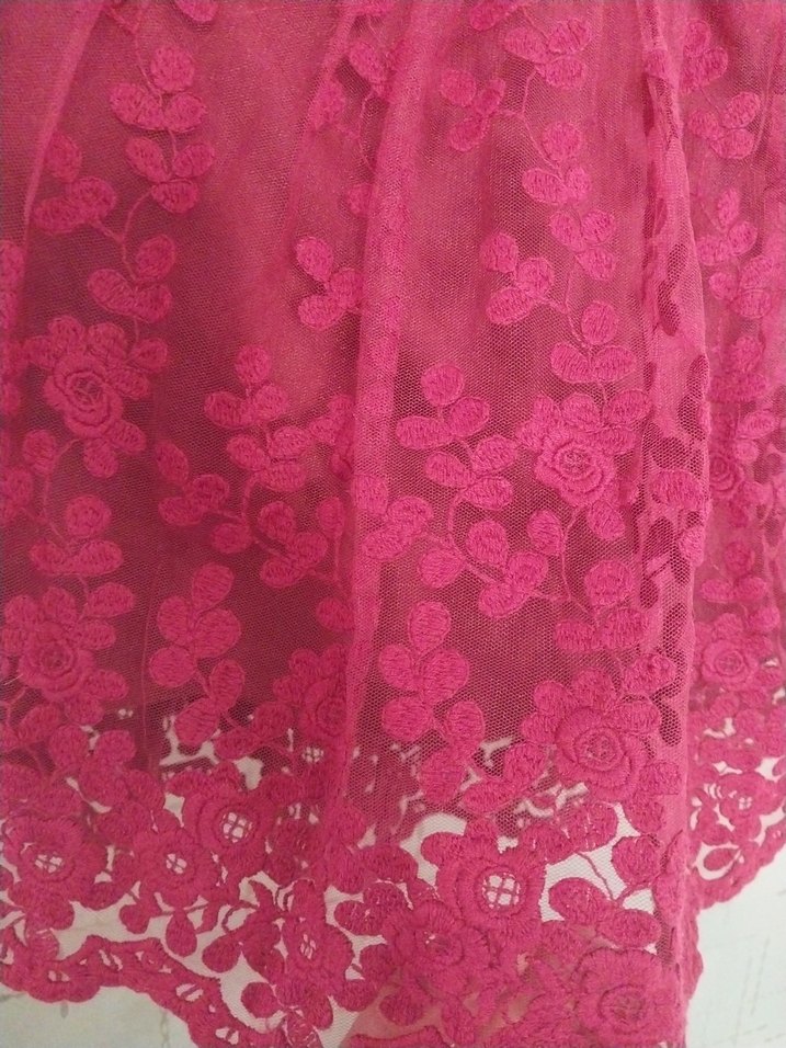 Kız Çocuk Kırmızı Dantel Nakışlı Etek - Görsel 3