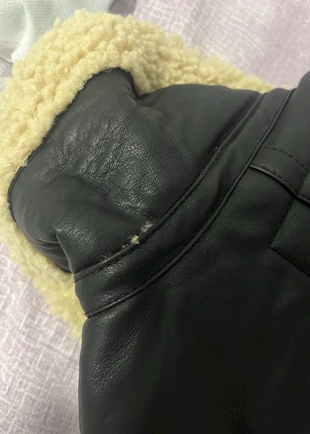 Siyah Kürklü Kısa Biker Deri Ceket - Görsel 4