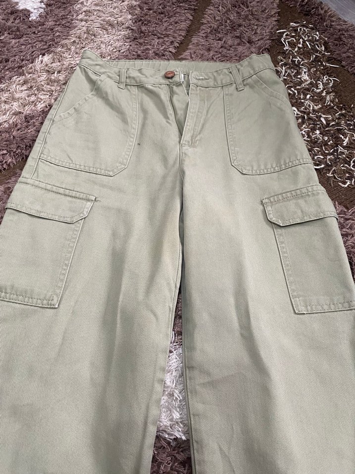 Haki kız çocuk Bol Paça Kot Pantolon - Görsel 4