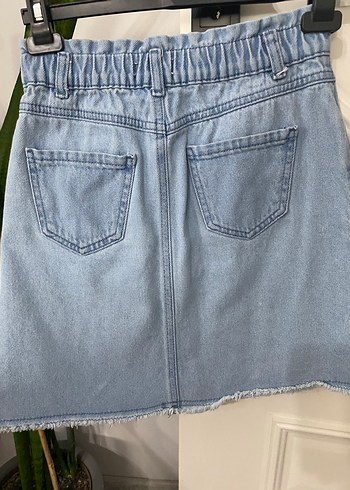 Dantel Detaylı Nakışlı Açık Mavi Kız Kot Etek - Görsel 3