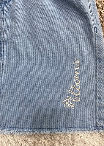 Dantel Detaylı Nakışlı Açık Mavi Kız Kot Etek - Görsel 5