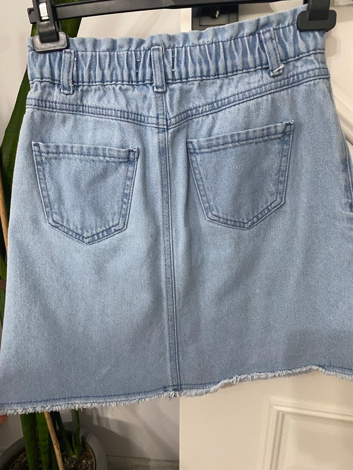 Dantel Detaylı Nakışlı Açık Mavi Kız Kot Etek - Görsel 3