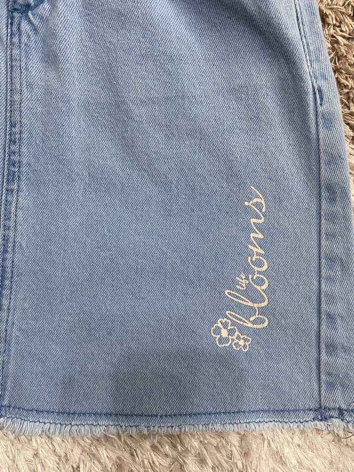 Dantel Detaylı Nakışlı Açık Mavi Kız Kot Etek - Görsel 5