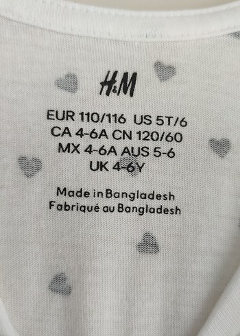 5 Yaş Beden H&M Kolsuz Kalp Desenli Beyaz Kız Çocuk Elbisesi