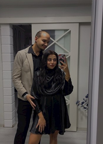 Siyah Saten Mini Drapeli Kadın Elbise - Görsel 5