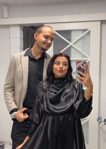 Siyah Saten Mini Drapeli Kadın Elbise - Görsel 6