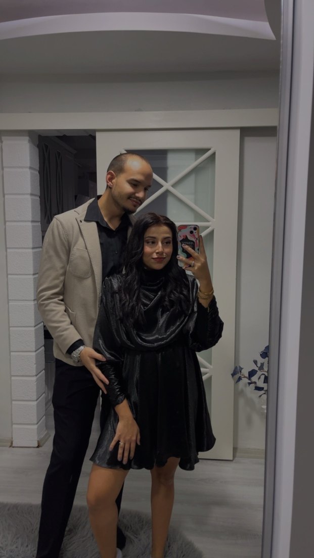 Siyah Saten Mini Drapeli Kadın Elbise - Görsel 5