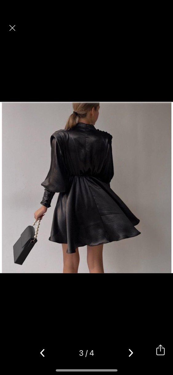 Siyah Saten Mini Drapeli Kadın Elbise - Görsel 3