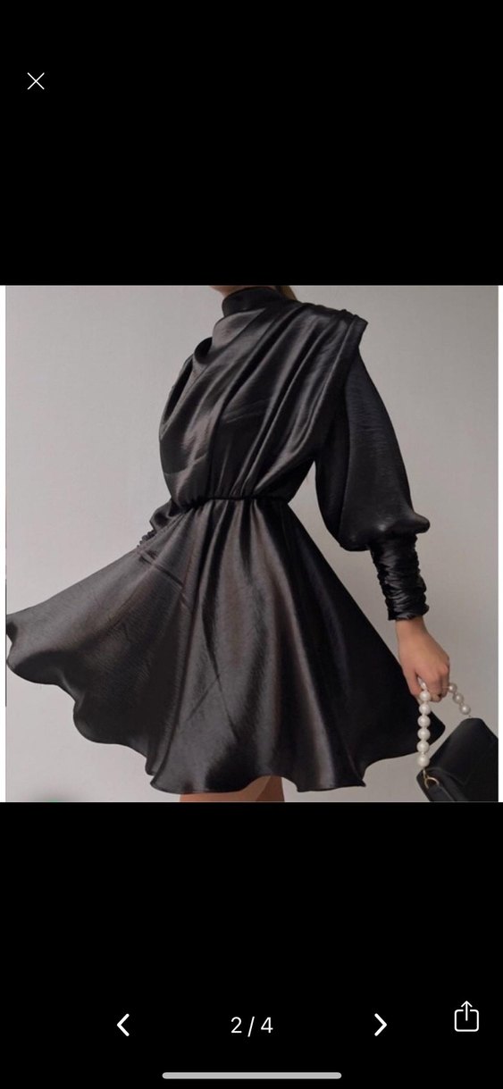 Siyah Saten Mini Drapeli Kadın Elbise - Görsel 2