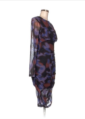 Uzun, Drapeli, Çok Renkli Tie-Dye Kadın Elbise - Görsel 3