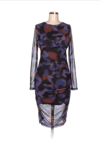 Uzun, Drapeli, Çok Renkli Tie-Dye Kadın Elbise - Görsel 2