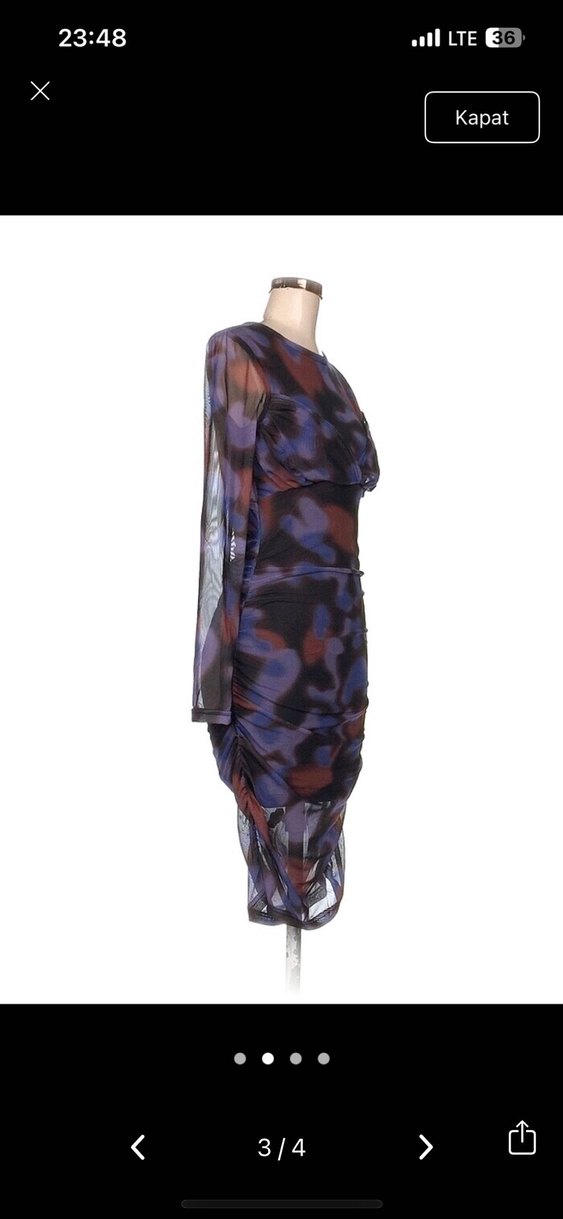 Uzun, Drapeli, Çok Renkli Tie-Dye Kadın Elbise - Görsel 3