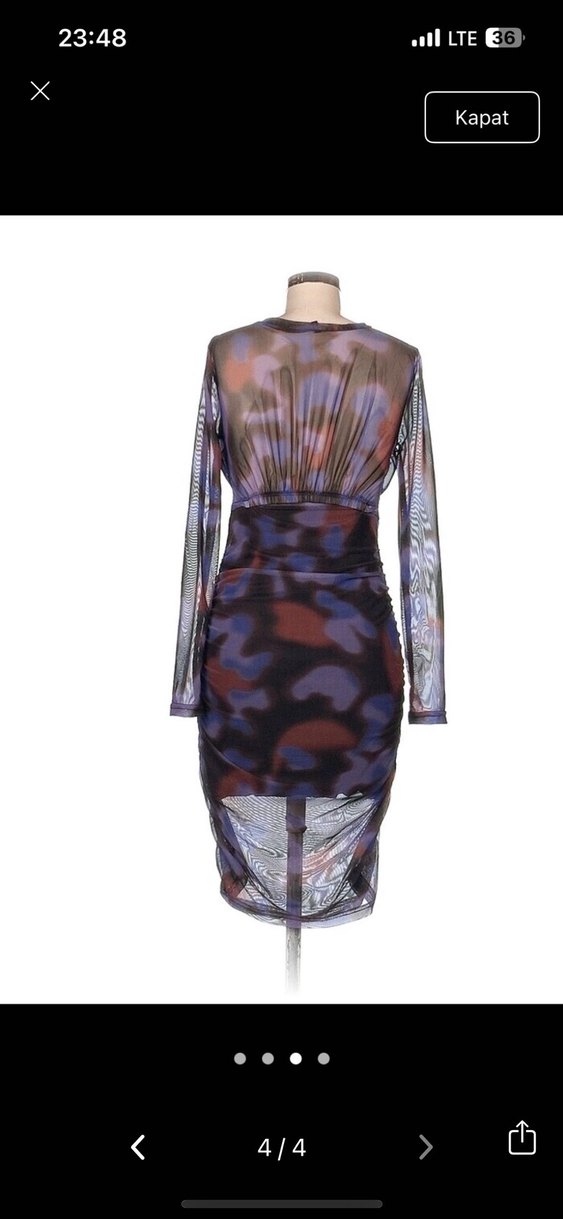 Uzun, Drapeli, Çok Renkli Tie-Dye Kadın Elbise - Görsel 4