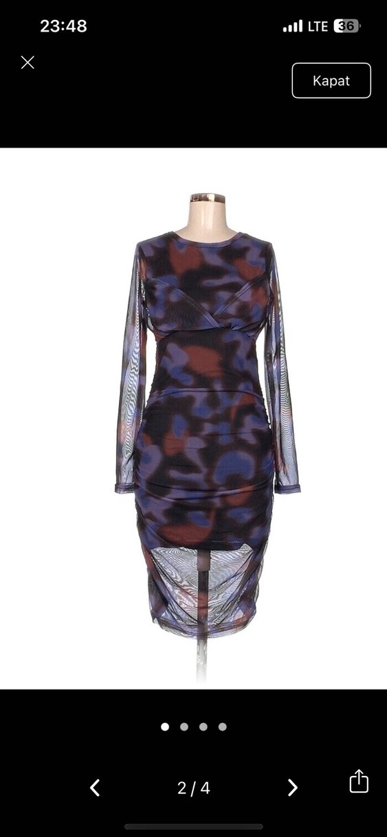 Uzun, Drapeli, Çok Renkli Tie-Dye Kadın Elbise - Görsel 2