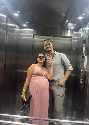 Pembe Bohem Uzun Hamile Abiye Elbise - Görsel 3