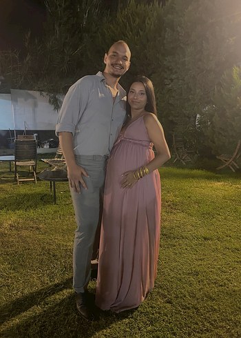 Pembe Bohem Uzun Hamile Abiye Elbise - Görsel 4