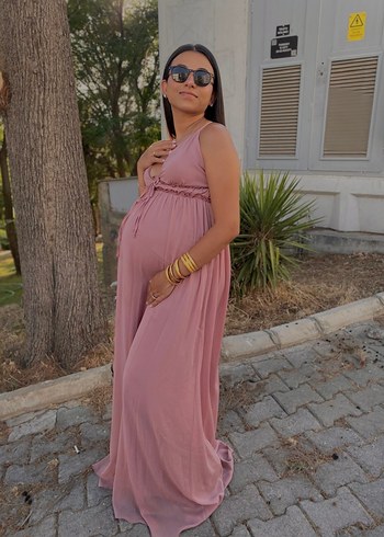 Pembe Bohem Uzun Hamile Abiye Elbise - Görsel 2