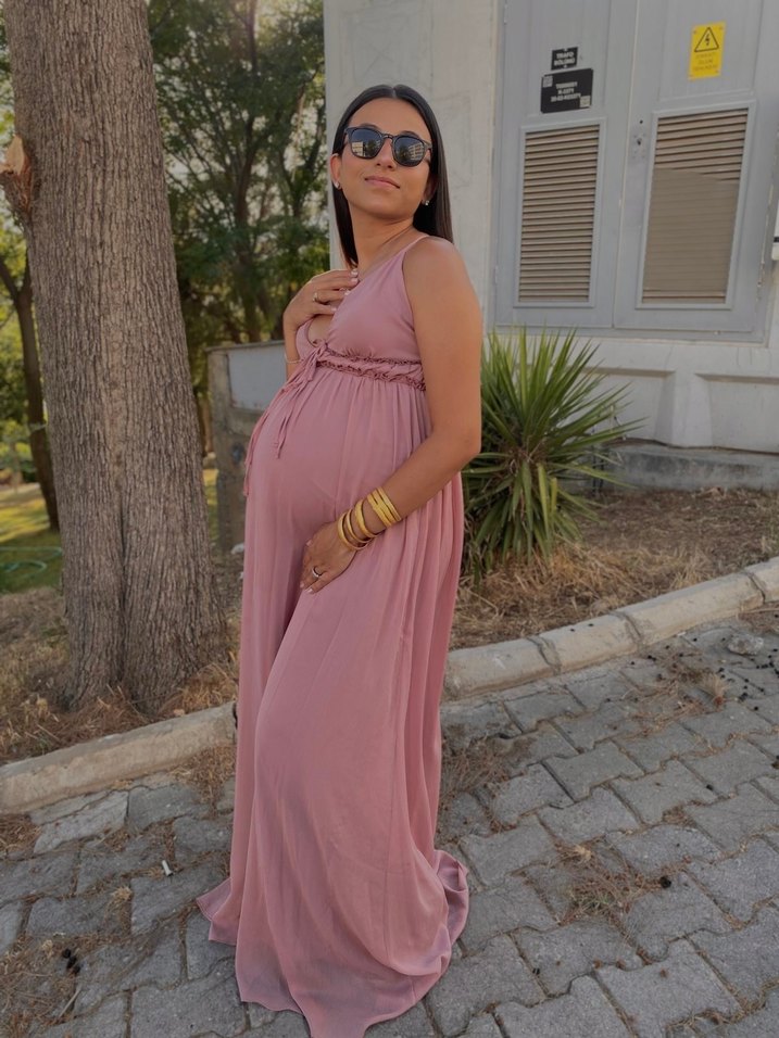 Pembe Bohem Uzun Hamile Abiye Elbise - Görsel 2