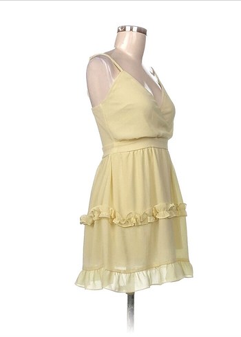 Sarı Askılı Mini Şifon Elbise - Görsel 2