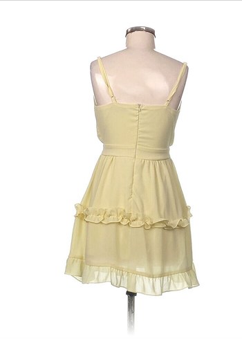 Sarı Askılı Mini Şifon Elbise - Görsel 3