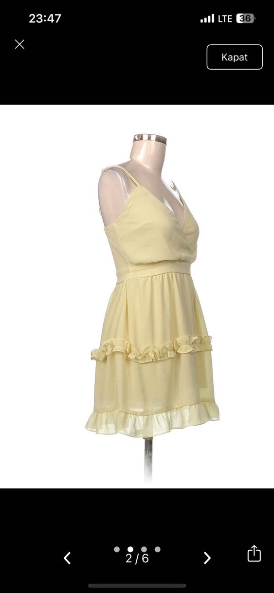 Sarı Askılı Mini Şifon Elbise - Görsel 2