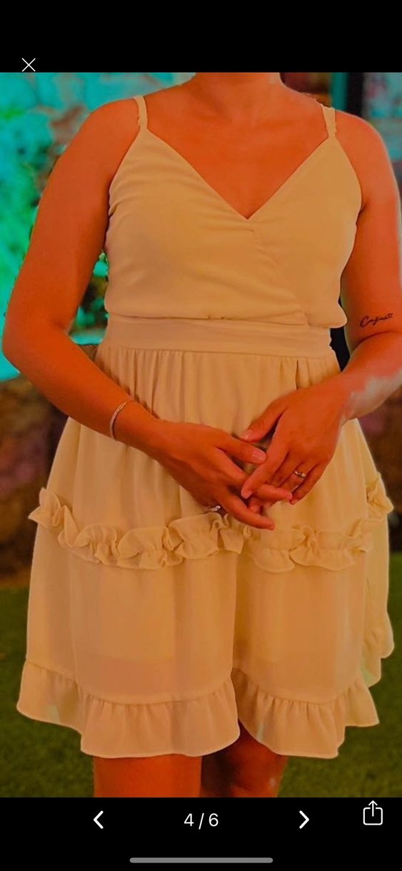 Sarı Askılı Mini Şifon Elbise - Görsel 4