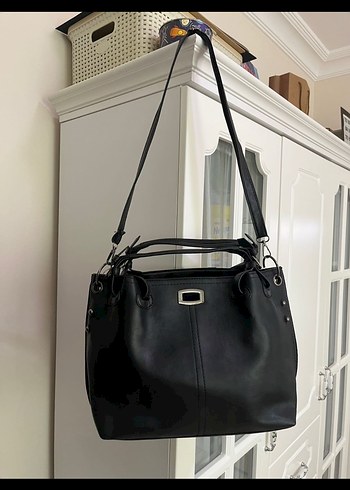 Siyah Deri Tokalı Kadın Çanta - Görsel 2