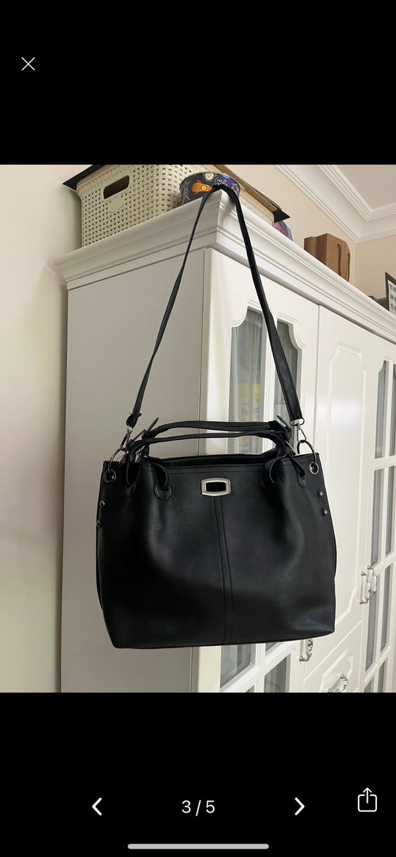 Siyah Deri Tokalı Kadın Çanta - Görsel 2