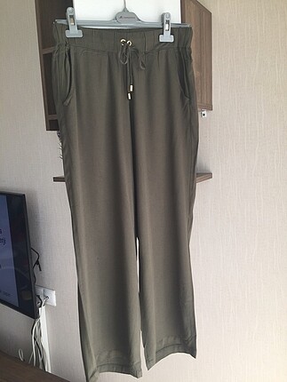 Asker yeşili keten pantalon
