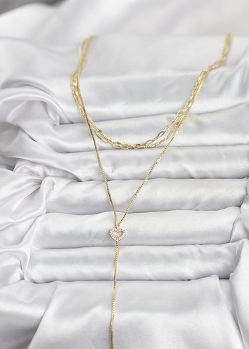 Uzun Zincir Detaylı Altın Renk Çelik Kadın Kolye - Görsel 2