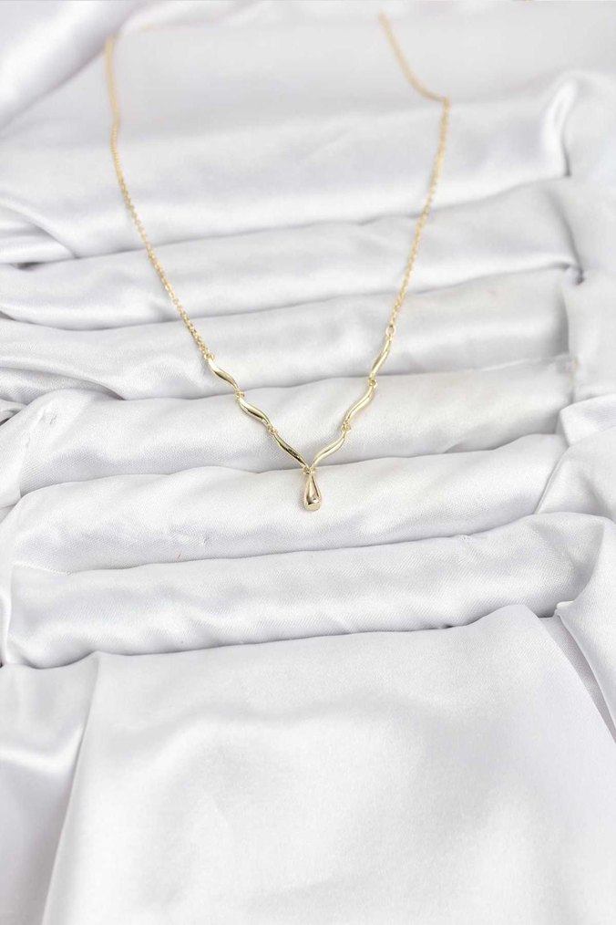 Şık Altın Renkli Zincir Detaylı Midi Kolye - Görsel 2