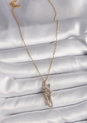 Çelik birbirine sarılan iki insan kolye - Görsel 2