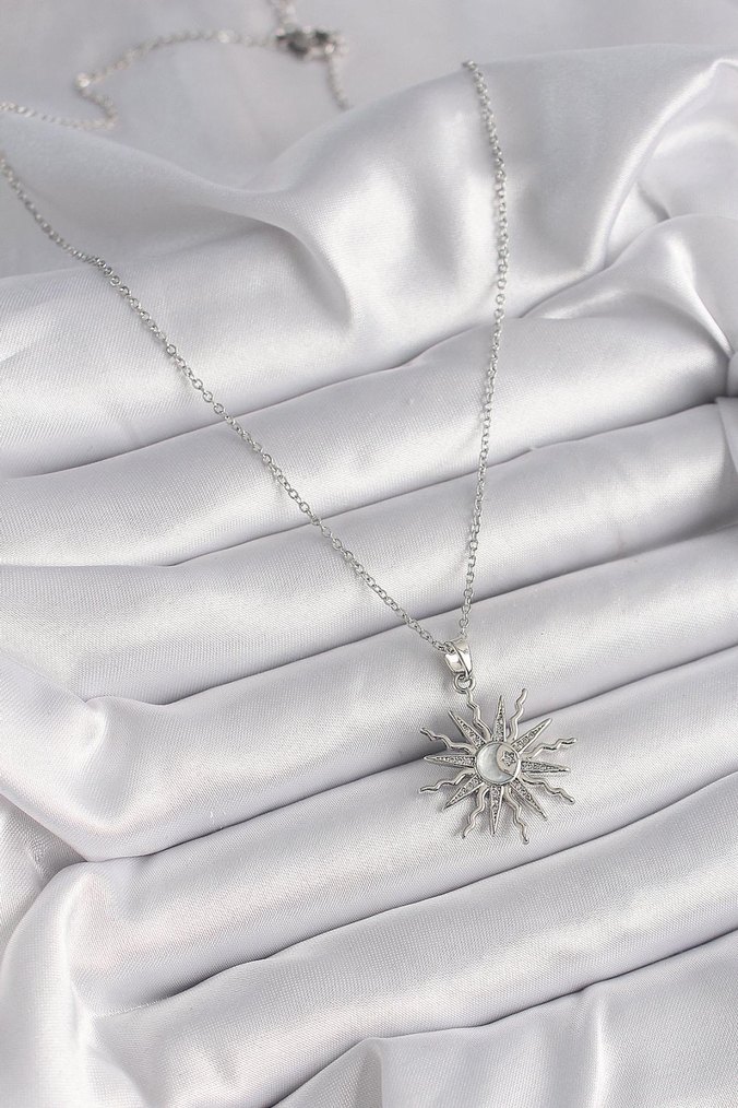 Güneş Figürlü Zincir Detaylı Midi Çelik Kolye - Görsel 2