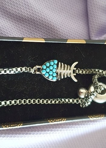 Turkuaz Taşlı Zincir Detaylı Kadın El Zinciri - Görsel 2