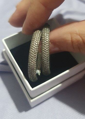 Gri Yılan Desenli Taşlı Kadın Halka Küpe 925 Ayar - Görsel 2