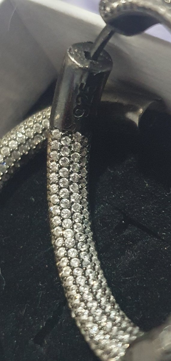 Gri Yılan Desenli Taşlı Kadın Halka Küpe 925 Ayar - Görsel 3