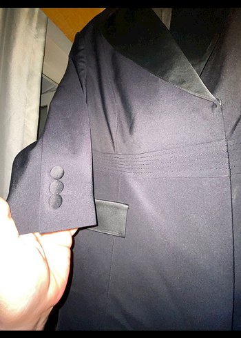 Siyah kruvaze Uzun  Blazer  Ceket Elbise - Görsel 7