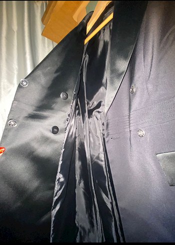 Siyah kruvaze Uzun  Blazer  Ceket Elbise - Görsel 3