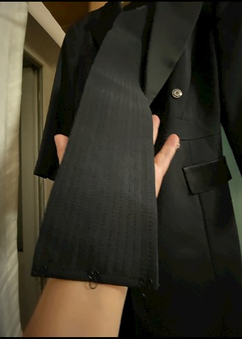 Siyah kruvaze Uzun  Blazer  Ceket Elbise - Görsel 4