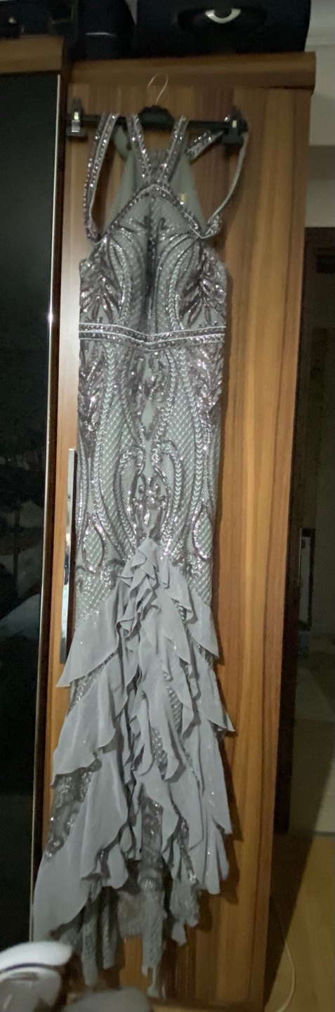 Alfa beta Uzun Gri Kadın Abiye Elbise - Görsel 4