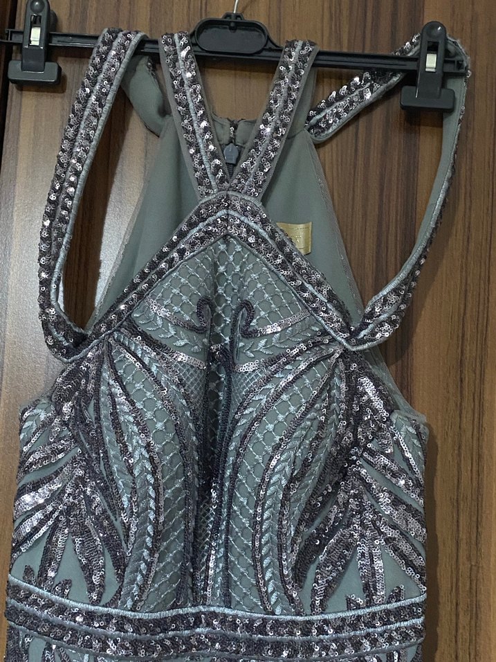 Alfa beta Uzun Gri Kadın Abiye Elbise - Görsel 3